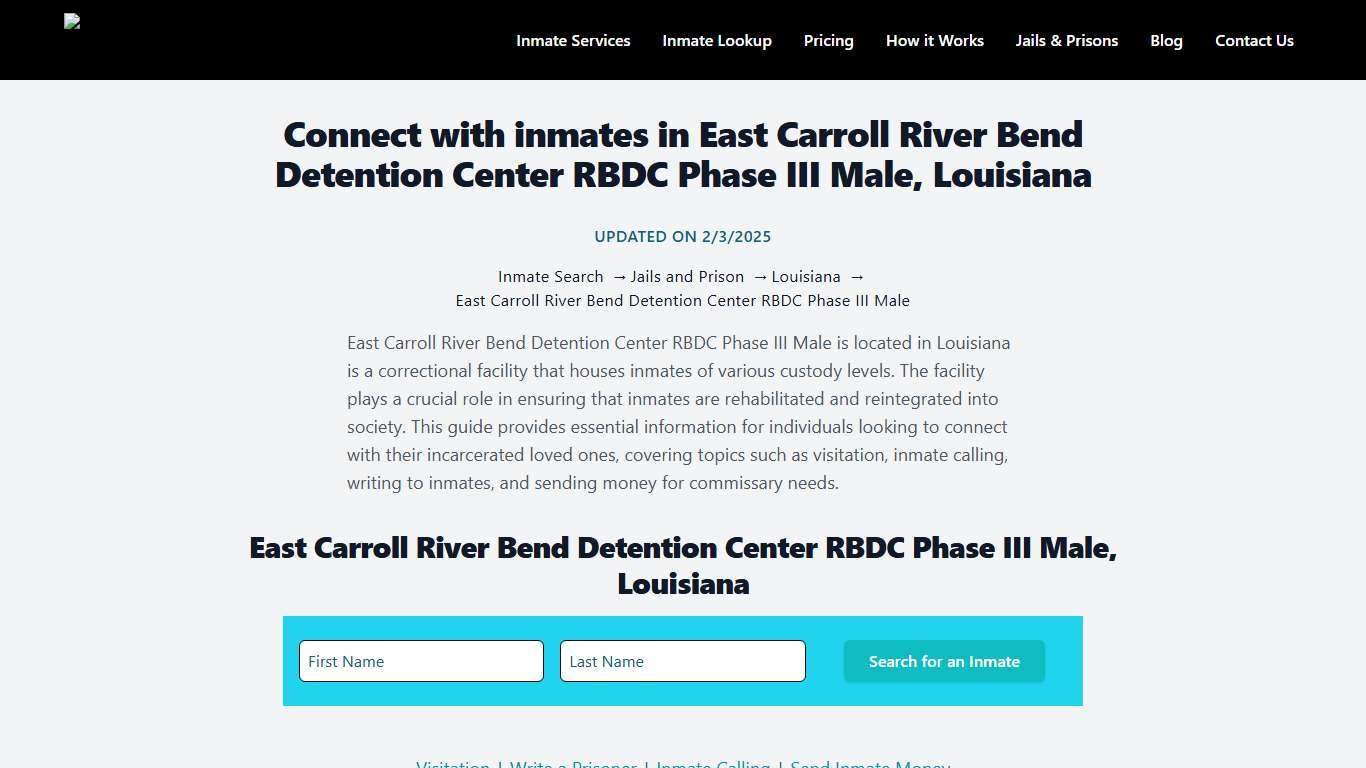 East Carroll River Bend Detention Center RBDC Phase III Male, Louisiana: Inmate Search, Visitation, Commissary, Letters, & Photos