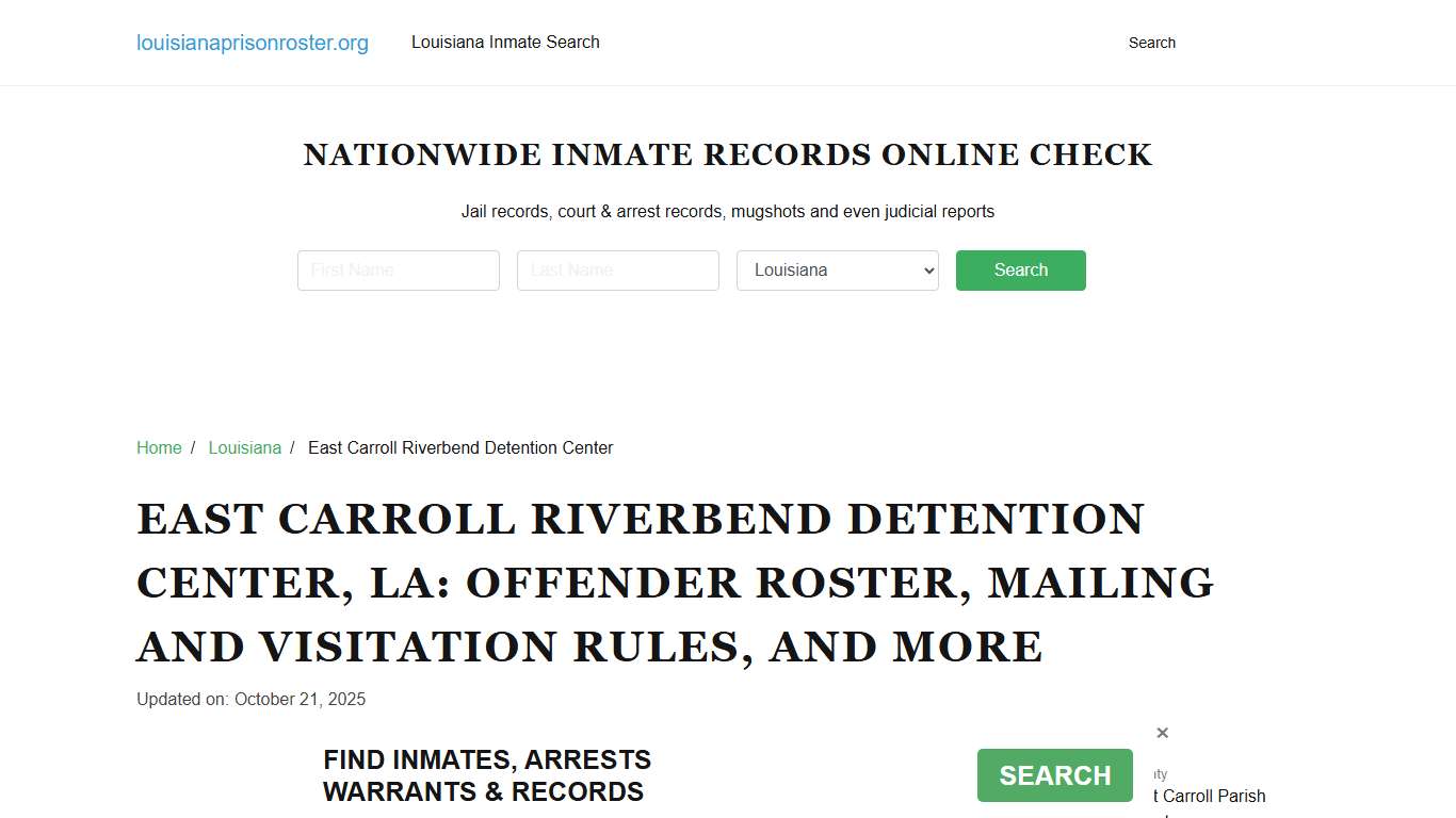 East Carroll Riverbend Detention Center, LA: Inmate Search, Visitation & Contact Info